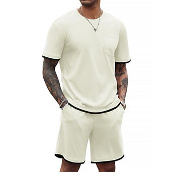COOFANDY Men' Waffle Shirt and Shorts Set 2 pc Outfits Casual Summer Tracksuits Set with Pockets
