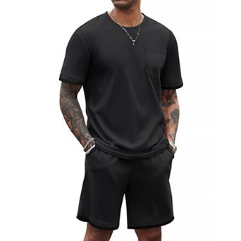 COOFANDY Men' Waffle Shirt and Shorts Set 2 pc Outfits Casual Summer Tracksuits Set with Pockets