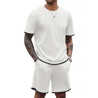 COOFANDY Men' Waffle Shirt and Shorts Set 2 pc Outfits Casual Summer Tracksuits Set with Pockets