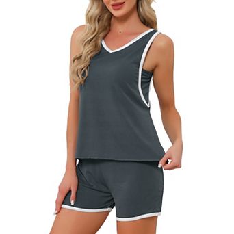 Women's Pajama Set with Breast Pads Tank Top & Shorts Set 2 pc Loose Fit Soft Sleepwear Lounge Set