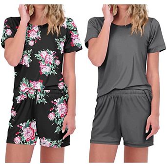 Ekouaer 2 Pack Pajamas Short Sleeve Top with Shorts Sets Comfy Pjs Lounge Sets Sleepwear for Women