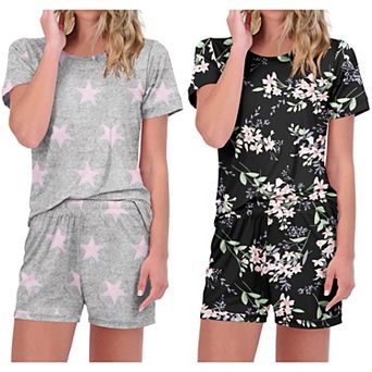 Ekouaer 2 Pack Pajamas Short Sleeve Top with Shorts Sets Comfy Pjs Lounge Sets Sleepwear for Women