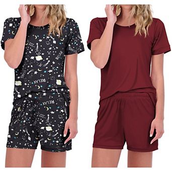 Ekouaer 2 Pack Pajamas Short Sleeve Top with Shorts Sets Comfy Pjs Lounge Sets Sleepwear for Women
