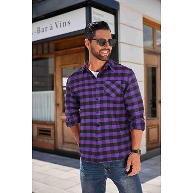 COOFANDY Mens Button Up Christmas Shirts Long Sleeve Flannel Jacket Plaid Casual Fall Shirt Jacket