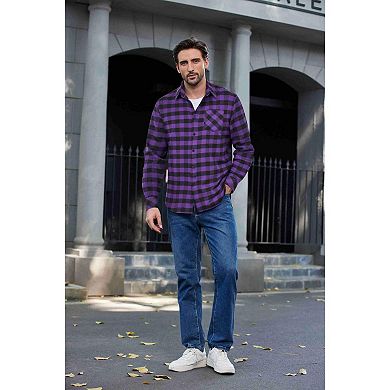 COOFANDY Mens Button Up Christmas Shirts Long Sleeve Flannel Jacket Plaid Casual Fall Shirt Jacket