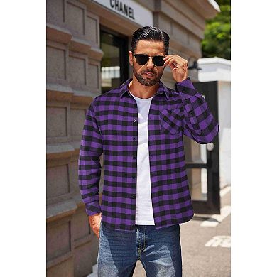 COOFANDY Mens Button Up Christmas Shirts Long Sleeve Flannel Jacket Plaid Casual Fall Shirt Jacket