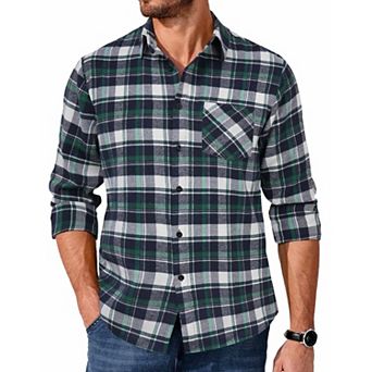 COOFANDY Mens Button Up Christmas Shirts Long Sleeve Flannel Jacket Plaid Casual Fall Shirt Jacket