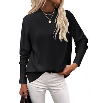 Zeagoo Womens Sweaters Crewneck Loose Side Button Slit Long Sleeve Tunic Knit Pullover Tops