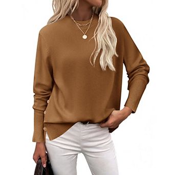Zeagoo Womens Sweaters Crewneck Loose Side Button Slit Long Sleeve Tunic Knit Pullover Tops