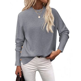Zeagoo Womens Sweaters Crewneck Loose Side Button Slit Long Sleeve Tunic Knit Pullover Tops