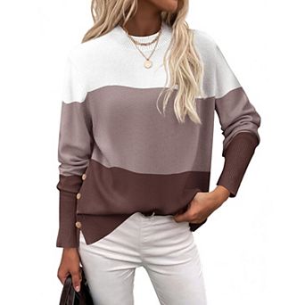 Zeagoo Womens Sweaters Crewneck Loose Side Button Slit Long Sleeve Tunic Knit Pullover Tops