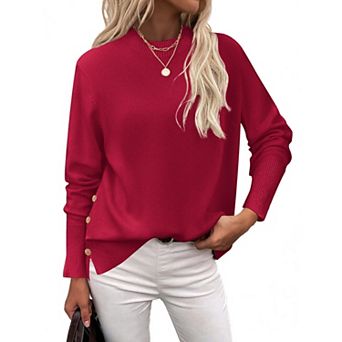 Zeagoo Womens Sweaters Crewneck Loose Side Button Slit Long Sleeve Tunic Knit Pullover Tops