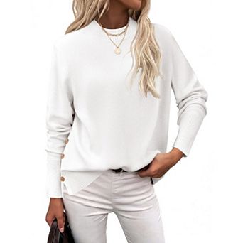 Zeagoo Womens Sweaters Crewneck Loose Side Button Slit Long Sleeve Tunic Knit Pullover Tops