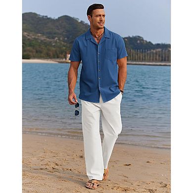 COOFANDY Men' Linen Sets Summer Beach 2 Piece Outfits Button Down Shirts and Pants Vacation Outfits