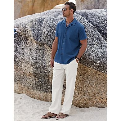 COOFANDY Men' Linen Sets Summer Beach 2 Piece Outfits Button Down Shirts and Pants Vacation Outfits
