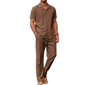 COOFANDY Men' Linen Sets Summer Beach 2 pc Outfits Button Down Shirts and Pants Vacation Outfits
