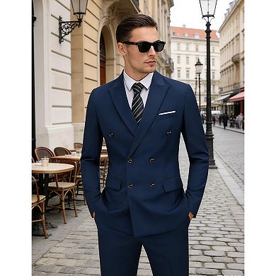 COOFANDY Men' 2 Piece Double Breasted Suits Slim Fit Tuxedo Jacket and Dress Pants Set for Wedding