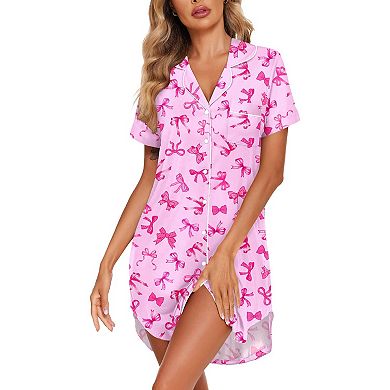 Ekouaer Women's Cotton Button Down Nightgown Soft Sleepshirt Night Dress