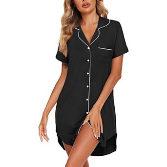 Ekouaer Women's Cotton Button Down Nightgown Soft Sleepshirt Night Dress