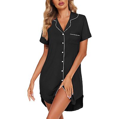cotton button night dress Beige cotton button down night wear women