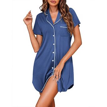 Ekouaer Women's Soft Cotton Button-Down Nightgown with Pockets