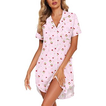 Ekouaer Women's Cotton Button Down Nightgown Soft Sleepshirt Night Dress