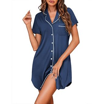 Ekouaer Women's Cotton Button Down Nightgown Soft Sleepshirt Night Dress