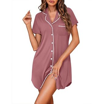 Ekouaer Women's Cotton Button Down Nightgown Soft Sleepshirt Night Dress