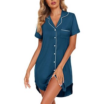 Ekouaer Women's Soft Cotton Button-Down Nightgown with Pockets