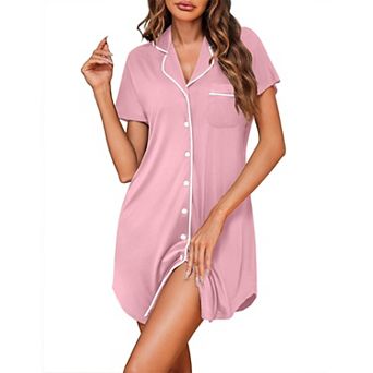 Ekouaer Women's Soft Cotton Button-Down Nightgown with Pockets