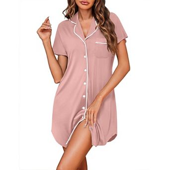 Ekouaer Women's Soft Cotton Button-Down Nightgown with Pockets