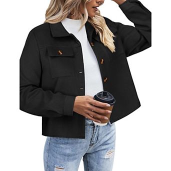 Zeagoo Shacket Women Cropped Flannel Plaid Button Down Jacket Houndstooth Casual Fall Fashion Coats