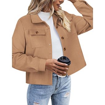 Zeagoo Shacket Women Cropped Flannel Plaid Button Down Jacket Houndstooth Casual Fall Fashion Coats