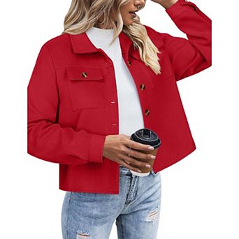 Zeagoo Shacket Women Cropped Flannel Plaid Button Down Jacket Houndstooth Casual Fall Fashion Coats