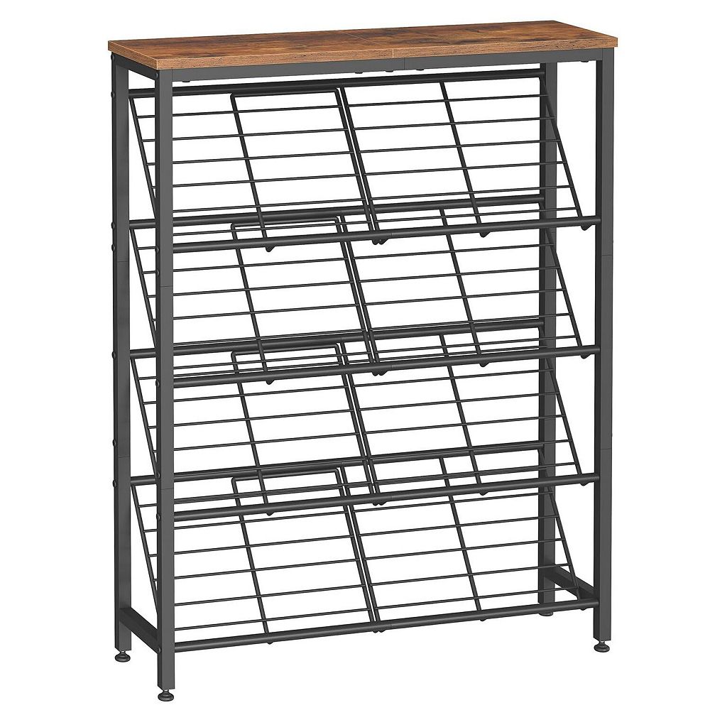 Industrial Shoe Rack Slanted Shelves 4 Tier Plus Top Surface for ...