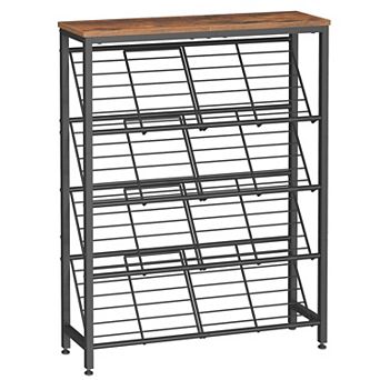 Industrial Shoe Rack Slanted Shelves 4 tier Plus Top Surface for Entryway Hallway Closet