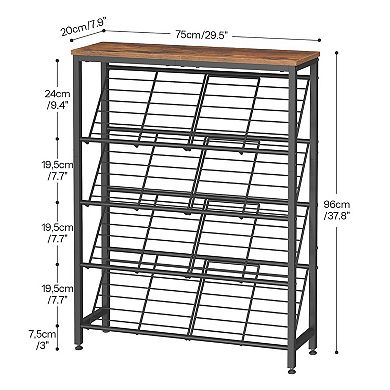 Industrial Shoe Rack Slanted Shelves 4 Tier Plus Top Surface for Entryway Hallway Closet