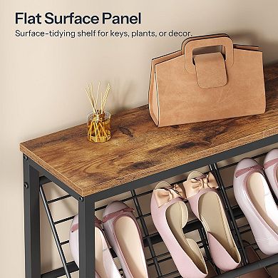 Industrial Shoe Rack Slanted Shelves 4 Tier Plus Top Surface for Entryway Hallway Closet