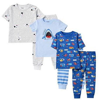 Kids Boys 3-Pack Pajamas Sharks Cars Astronauts Snug Fit Short Sleeve Pajamas