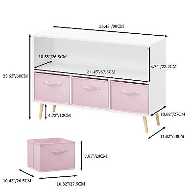 Kids Bookcase with Collapsible Fabric Drawers