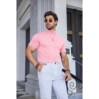 COOFANDY Men' Mock Turtleneck Sweater Short Sleeve Casual Basic Tops Ribbed Knit Pullover Solid Tee