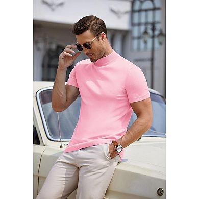 COOFANDY Men' Mock Turtleneck Sweater Short Sleeve Casual Basic Tops Ribbed Knit Pullover Solid Tee