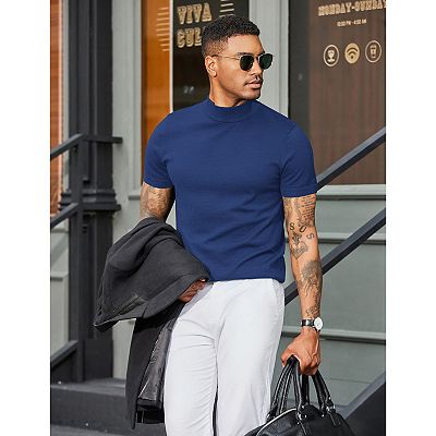 COOFANDY Men' Mock Turtleneck Sweater Short Sleeve Casual Basic