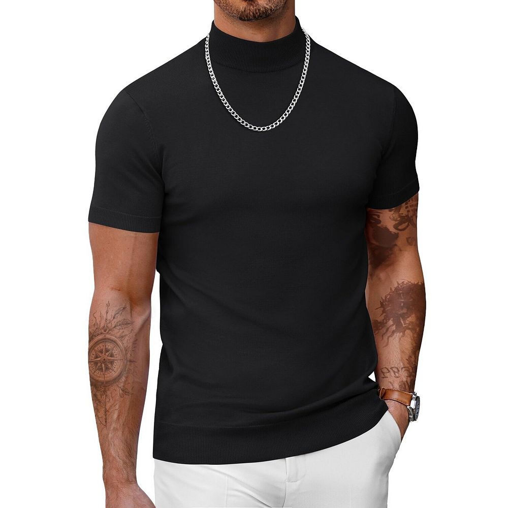 COOFANDY Men' Mock Turtleneck Sweater Short Sleeve Casual Basic
