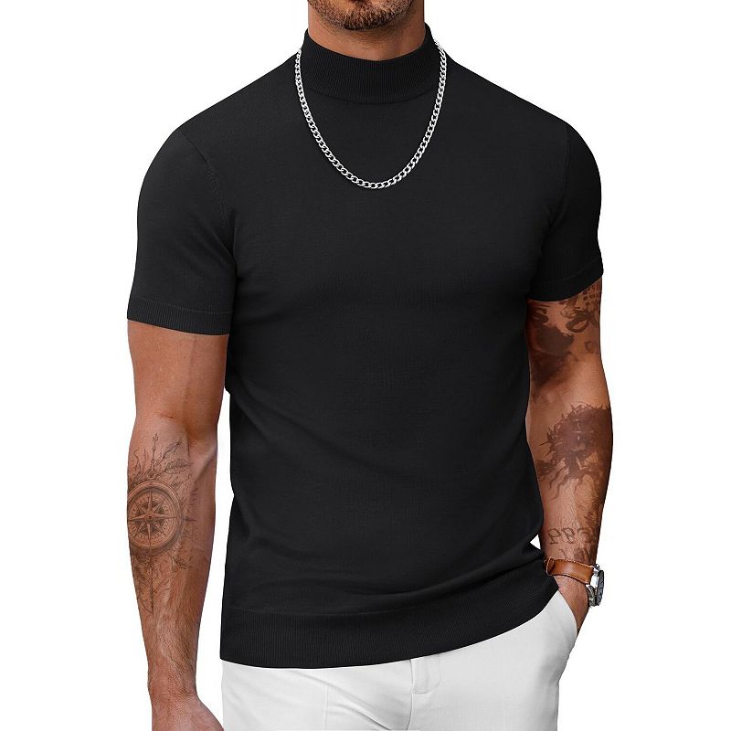 COOFANDY Men' Mock Turtleneck Sweater Short Sleeve Casual Basic