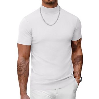COOFANDY Men' Mock Turtleneck Sweater Short Sleeve Casual Basic Tops Ribbed Knit Pullover Solid Tee