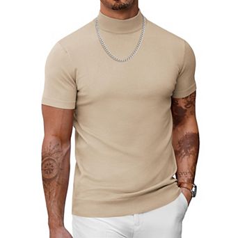 COOFANDY Men' Mock Turtleneck Sweater Short Sleeve Casual Basic Tops Ribbed Knit Pullover Solid Tee