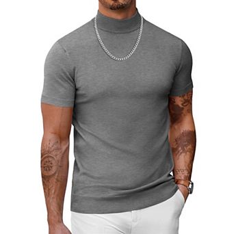 COOFANDY Men' Mock Turtleneck Sweater Short Sleeve Casual Basic Tops Ribbed Knit Pullover Solid Tee