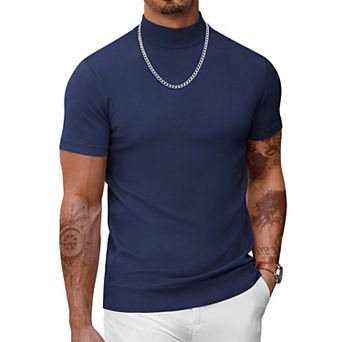 COOFANDY Men' Mock Turtleneck Sweater Short Sleeve Casual Basic Tops Ribbed Knit Pullover Solid Tee