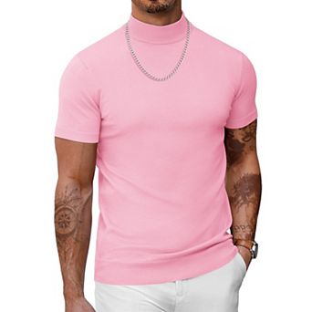COOFANDY Men' Mock Turtleneck Sweater Short Sleeve Casual Basic Tops Ribbed Knit Pullover Solid Tee